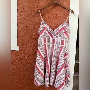 Blue Rain Striped Dress  Womens Small Linen Swing Sleeveless Lined Summer Small